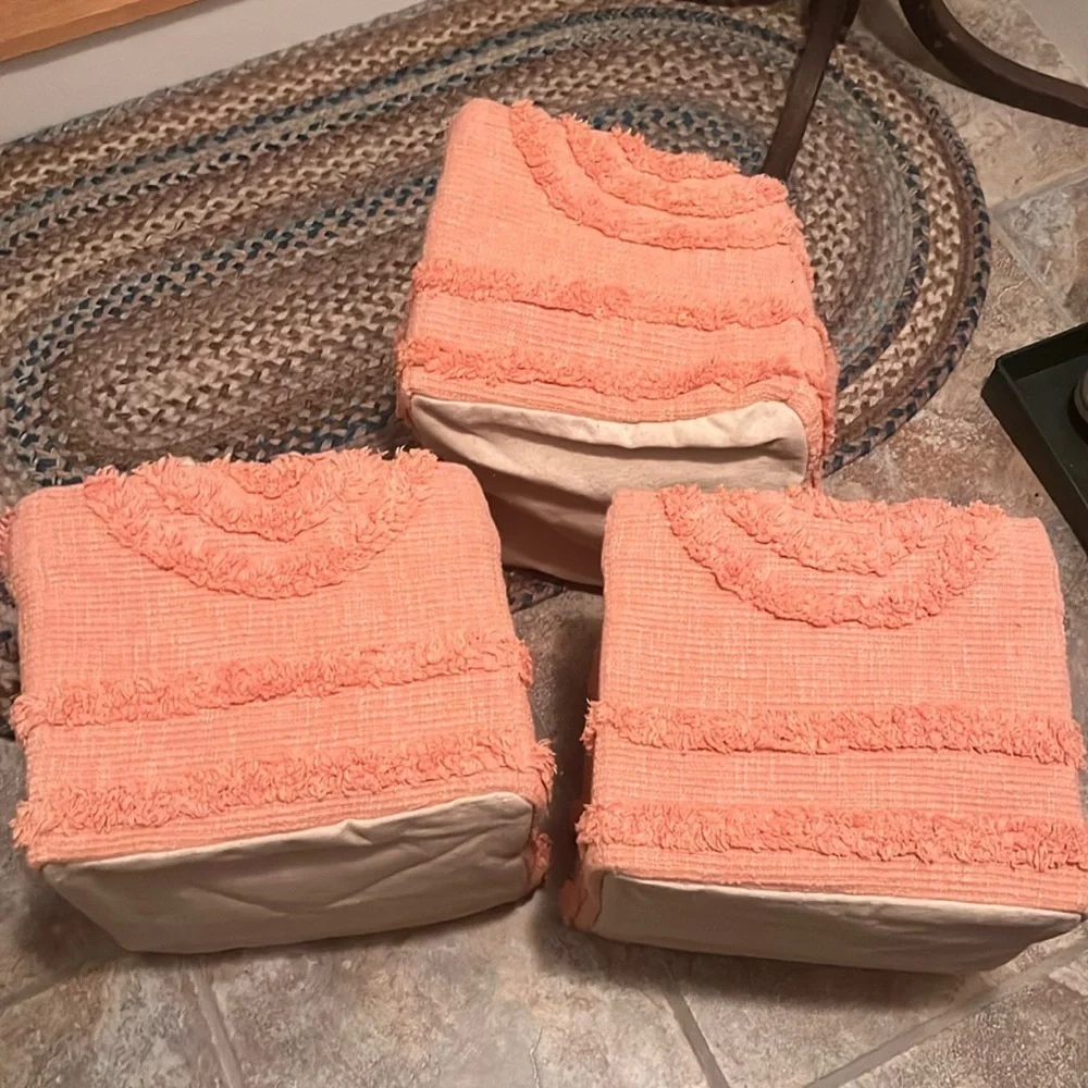 Anthropologie Peach Tufted Basket NWT